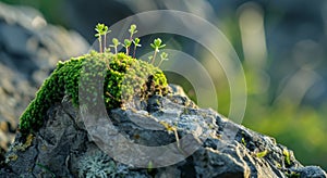 New Life Emerging on a Moss-Covered Rock