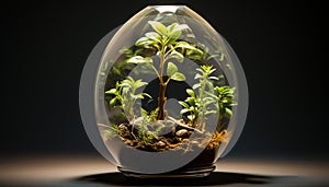 New life grows in glass vase, symbolizing nature fragility generated by AI