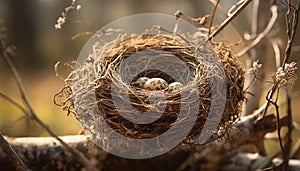 New life hatching, fragile bird in nest generated by AI