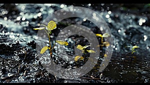 New life sprouts from the wet dirt, signaling growth photo