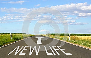 New Life - street with arrow and text