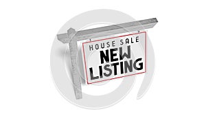 New listing, house for sale board - 3D 4k animation 3840x2160 px.