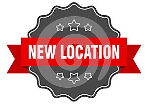 new location label. new location isolated seal. sticker. sign