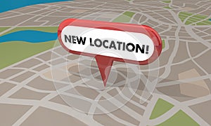 New Location Store Business Grand Opening Pin Map 3d Illustration photo