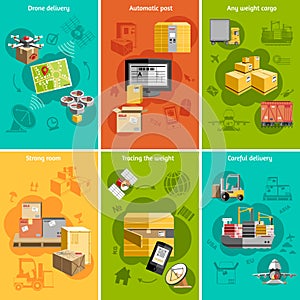 New logistics flat icons composition poster