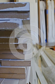 A long stack of MDF boards in the warehouse