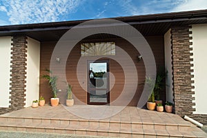 New luxury house exterier. Front door. Exterier concept.