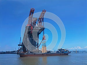 New Macau Taipa Bridge Construction Architecture Structure Work in Progress Ocean Ferry Harbour Turbojet Blue Sky