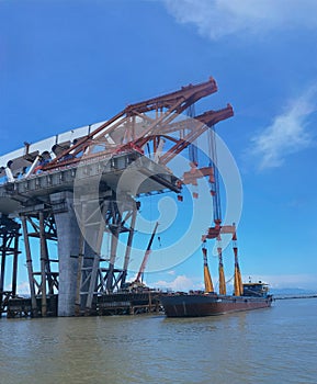 New Macau Taipa Bridge Construction Architecture Structure Work in Progress Ocean Ferry Harbour Turbojet Blue Sky