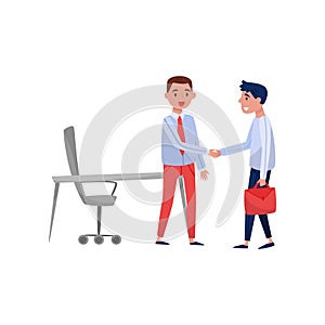 New male employee applicant and boss meeting at his office, recruitment concept vector Illustration on a white