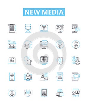 New media vector line icons set. New, Media, Digital, Social, Networking, Technology, Content illustration outline photo