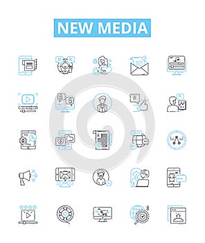 New media vector line icons set. New, Media, Digital, Social, Networking, Technology, Content illustration outline photo