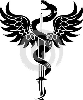 New medical symbol, a snake coiled around a syringe