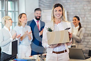 New member of team, newcomer, applauding to female employee