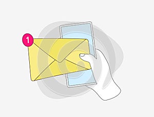 New message E-mail Notification concept. New pop up email notification. Flat vector outline e-mail illustration isolated