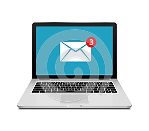 New message email notification computer vector alert reminder. Mail flat new design