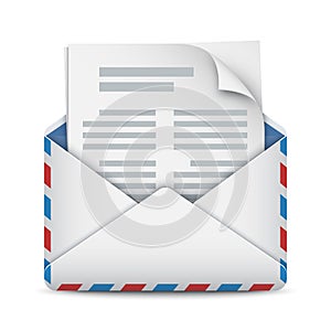 New message, mail or email icon. Opened envelope with letter. Vector illustration