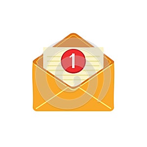 New Message in Open Envelope with Notification Number One for Inbox Communication