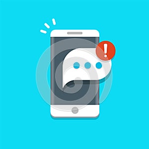 New messages notification on mobile phone vector illustration, message bubble on smartphone screen.