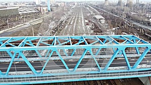 New metallic bridge in Ploiesti City , Romania, aerial view