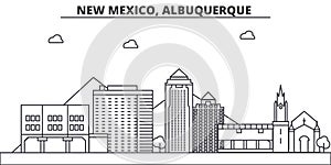 New Mexico, Albuquerque architecture line skyline illustration. Linear vector cityscape with famous landmarks, city