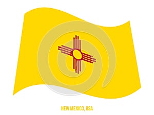 New Mexico Flag Waving Vector Illustration on White Background. USA State Flag