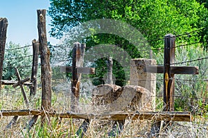 New Mexico Graveyard with Crosses and Headstones.