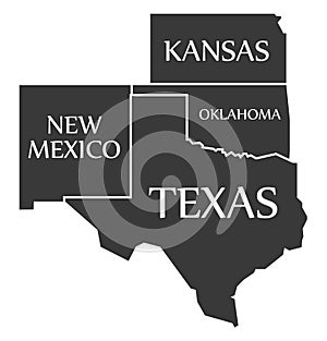 New Mexico - Kansas - Oklahoma - Texas labelled black