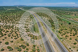 New Mexico on this long desert highway with deserted empty in the scenic road