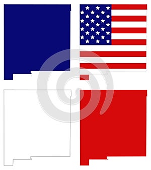 New Mexico map with USA flag - state in the Southwestern Region of the United States