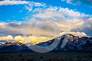 New Mexico Sangre De Cristo Taos Mountains with Snow Sunset