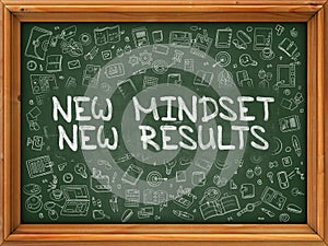 New Mindset New Results - Hand Drawn on Green Chalkboard.