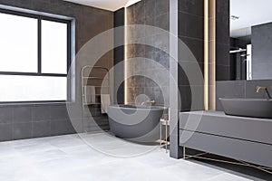 New minimalistic bathroom interior. 3D Rendering