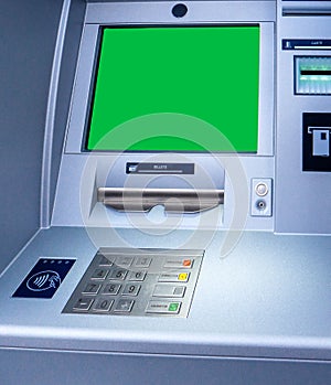 New modern ATM automattic teller machine with contactless sign
