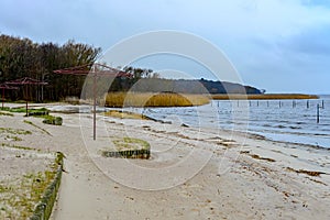 New modern Beach Embankment in the Polish city of Trzebiez. Policki county, West Pomeranian Voivodeship