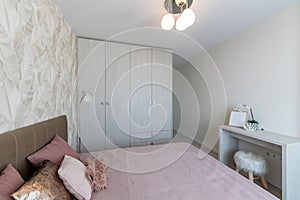 New modern bedroom. New home. Interior photography