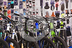 new modern bikes selling in bicycle shop