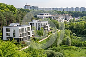 New modern block of flats in green area photo
