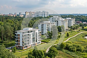 New modern block of flats in green area photo