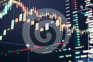 New modern computer and business strategy as concept. Financial diagram with candlestick chart used in market analysis for