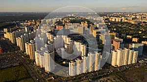 A new modern district with beautiful high-rise buildings at sunset, the bid plan