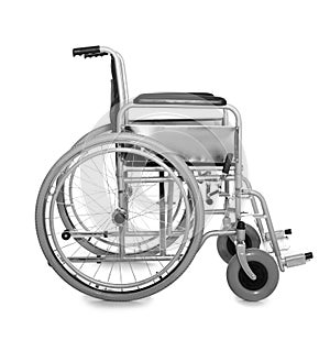 New modern empty wheelchair on white