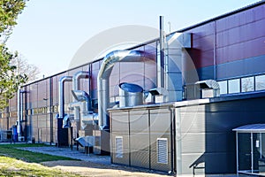 New modern factory heating and ventilation system with stainless steel pipes