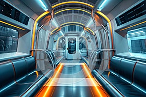 A new modern futuristic interior cabin train for metro subway system