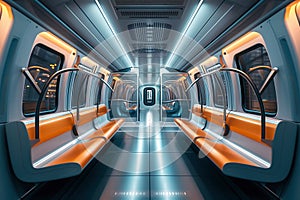 New modern futuristic interior cabin train metro subway for urban areas