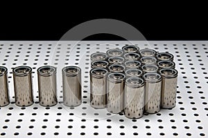 New modern high-capacity lithium-ion batteries. A prototype of new batteries on a laboratory table