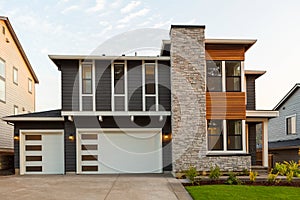 New Modern Home in Suburban North America Neighborhood