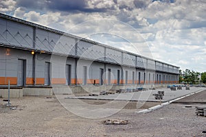 New modern and large warehouse building with warehouse gates