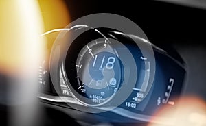 New modern luxury sport car digital dashboard showing driving data speed