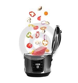 New modern multi cooker on white